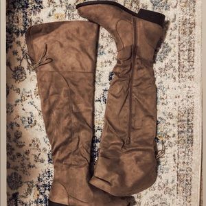 Over the knee taupe suede boots